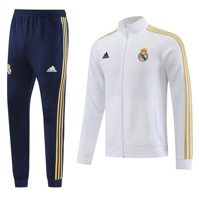 Conjunto Real Madrid Zíper Longo Branco e Azul