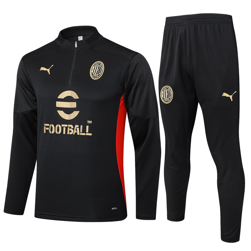 Conjunto AC Milan Zíper Curto Treino Preto