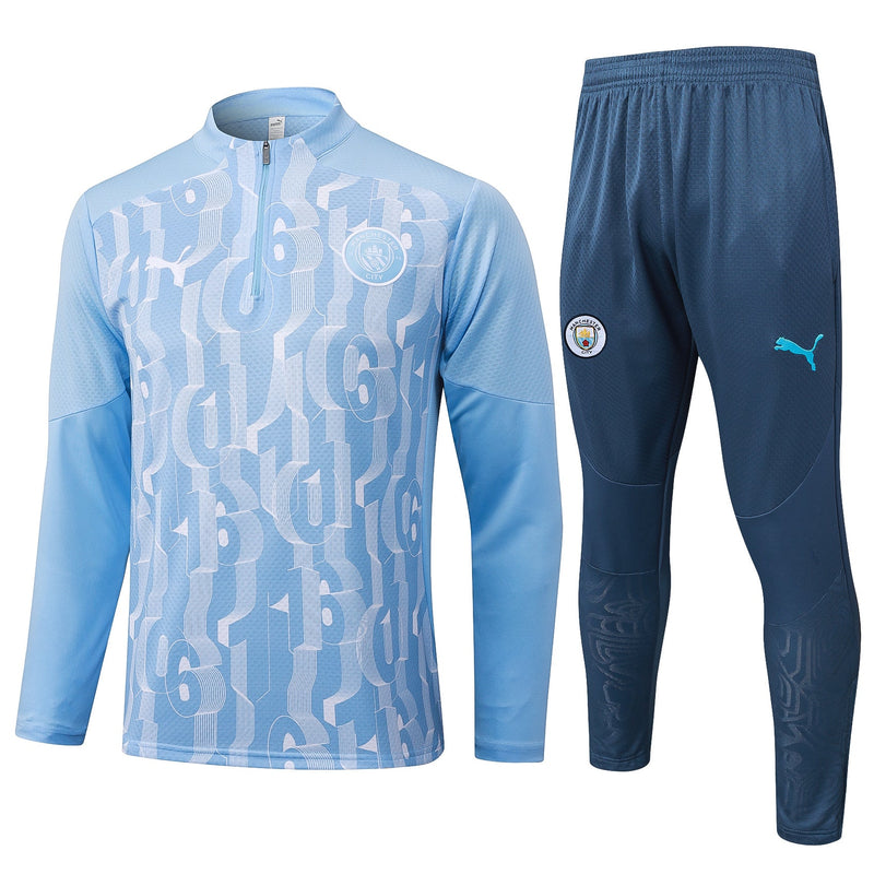 Conjunto Manchester City Zíper Curto Azul